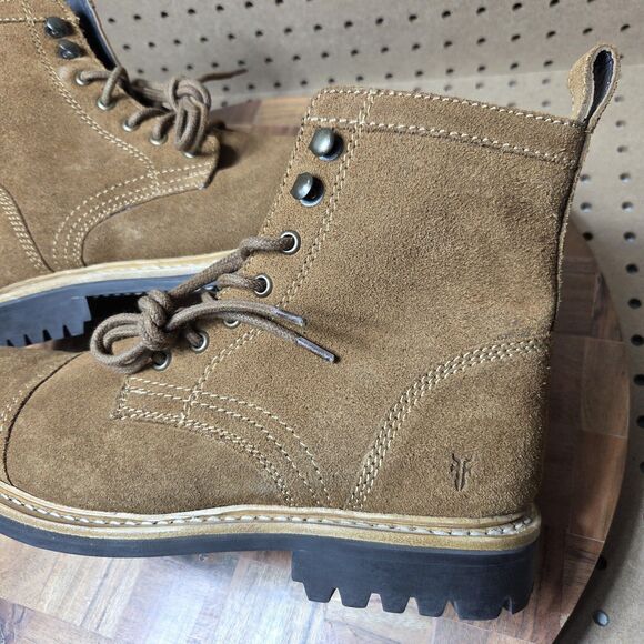 Frye Russell Mens Side Zip Lace Up Tan Leather Suede Boots Size-8.5 FR41606 NWOB